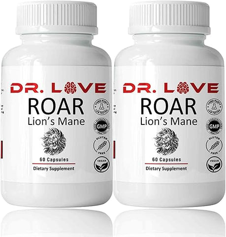 KUHTEM - Dr Loves Roar Lions Mane – Suplemento de Cogumelo do Leão 60 Cápsulas (2) – 100% Natural e Potente