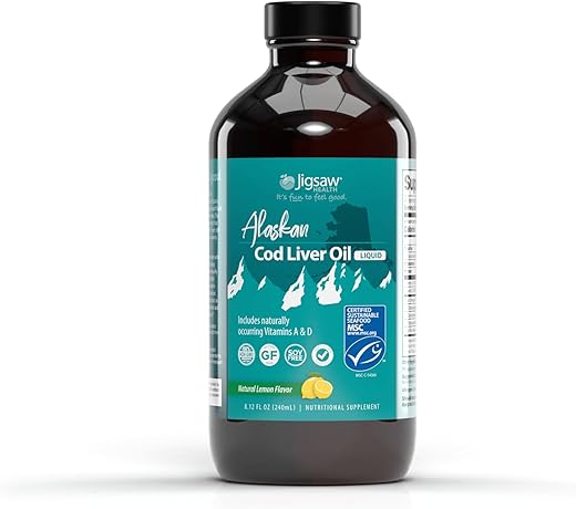 Óleo de Fígado de Bacalhau Líquido Alaskan Jigsaw Health | 1000 mg Ômega-3 com EPA | 60 ml