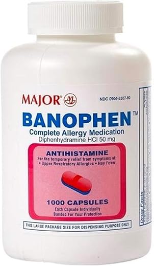 MAJOR - Major Pharmaceuticals 006841 Banophen Cápsula Antialérgica, Comparável ao Benadryl, 50 mg, Rosa (Pacote com 1000)