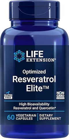 Resveratrol Elite Vegetarian Capsules 60 | Bio-Quercetin Phytosome | Não GMO, Sem Glúten - Life Extension