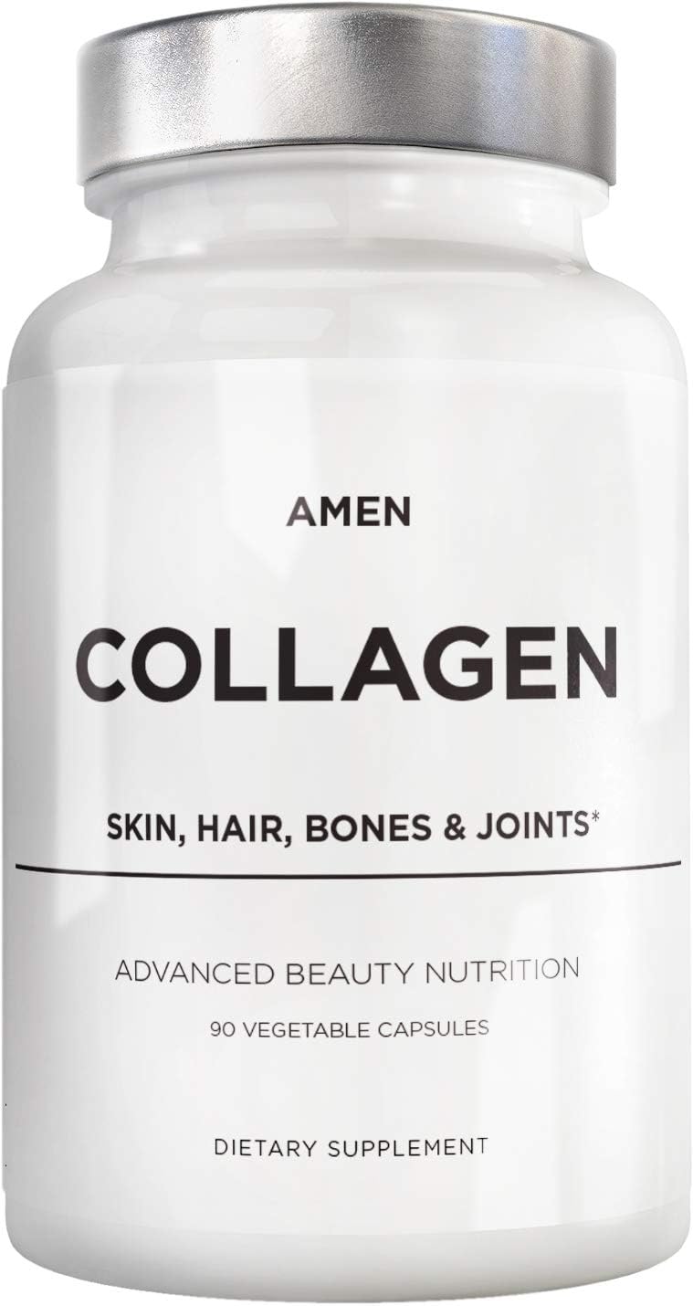 Multi Colágeno Cápsulas com Ácido Hialurônico e Vitamina C – 5 Tipos de Proteína de Colágeno Tipo I, II, III, V, X – Hidrolisado de Pasto – 18 Aminoácidos – Colágeno - Amen