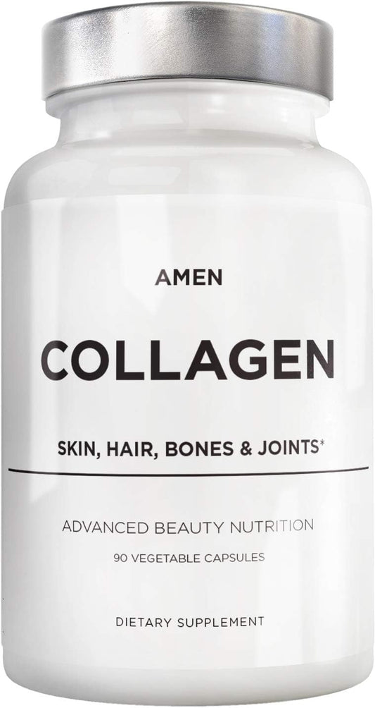 Multi Colágeno Cápsulas com Ácido Hialurônico e Vitamina C – 5 Tipos de Proteína de Colágeno Tipo I, II, III, V, X – Hidrolisado de Pasto – 18 Aminoácidos – Colágeno - Amen