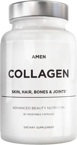 Multi Colágeno Cápsulas com Ácido Hialurônico e Vitamina C – 5 Tipos de Proteína de Colágeno Tipo I, II, III, V, X – Hidrolisado de Pasto – 18 Aminoácidos – Colágeno - Amen