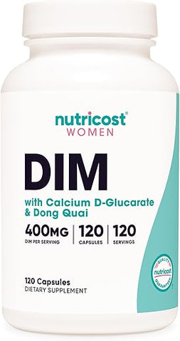Diindolylmethane DIM para Mulheres 400mg, 120 Cápsulas, com Dong Quai, Cálcio – Suplemento de Saúde Feminina - Nutricost