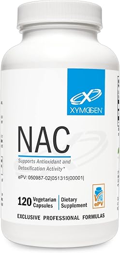 NAC N-Acetyl-Cysteine 600mg – Suporte Cardiovascular, Antioxidante, Desintoxicação Hepática e Imunológica – Estimula a Síntese de Glutationa – Suplemento NAC Não-OGM (120 Cápsulas) - XYMOGEN