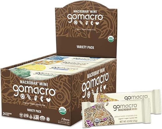 MacroBar Mini – Pack Sortido de Barras de Proteína Vegana Orgânica (24 unidades de 0,9 onças / 25,5 g) - GoMacro