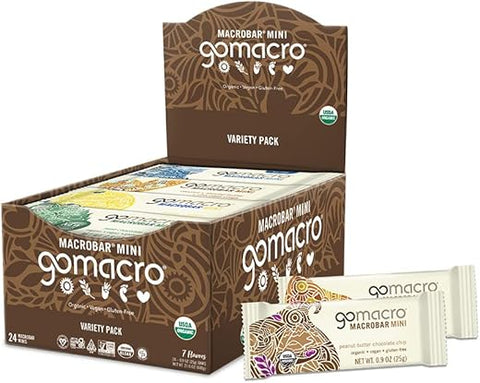 MacroBar Mini – Pack Sortido de Barras de Proteína Vegana Orgânica (24 unidades de 0,9 onças / 25,5 g) - GoMacro