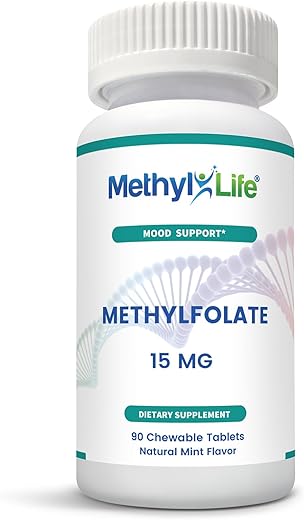 Methyl-Life - Purest L-Methylfolate 15 mg – Fórmula Farmacêutica de Grau Profissional de Força Ativa de Folate – Suprimento de 3 Meses. Mastigáveis. Livre de OGM. Methylfolate Livre de Glúten. Sabor Natural de Hortelã