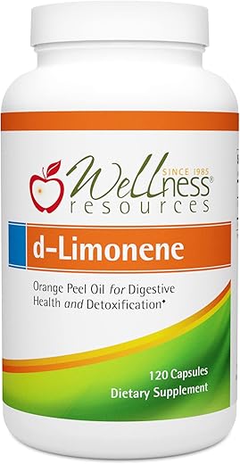 Wellness Resources - Cápsulas de d-Limoneno de Alta Potência 1000mg, 120 Cápsulas – Extrato de Casca de Laranja para Saúde Digestiva, Azia, Refluxo Ácido, Desintoxicação