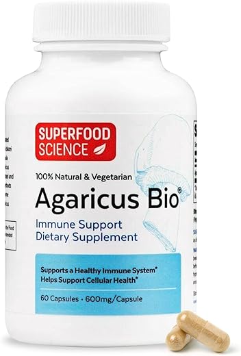 Superfood Science - Agaricus Bio 600 mg – Cápsulas de Agaricus Blazei Murill Orgânico dos EUA para Suporte Imunológico e Hepático