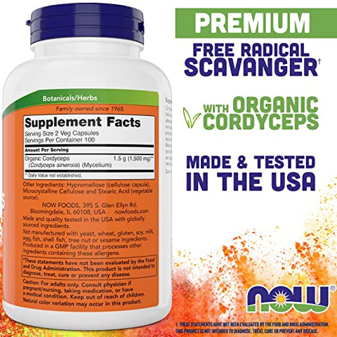 Cordyceps 200 Cápsulas (Pacote com 2) 750mg, Vegano Cogumelo Não-OGM VCaps - NOW Foods