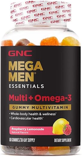 Mega Men Essentials Multi Plus – Ômega 3 Gummy, 60 ct | Vitaminas e Minerais | Saúde Masculina - GNC