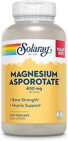 SOLARAY - Solaray Magnesium Asporotate 400 mg – Suplemento de Magnésio Quelato para Saúde Óssea e Muscular