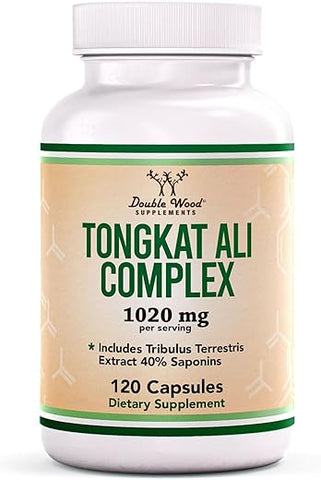Double Wood Supplements - Extrato de Tongkat Ali 200 para 1 para Homens (Longjack) Eurycoma Longifolia, 1020mg por Porção, 120 Cápsulas – Suporte à Saúde Masculina com 20mg de Tribulus Terrestris (Testado por Terceiros)