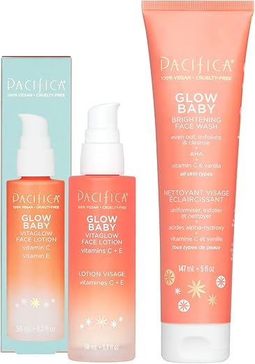 Beauty | Kit de Limpeza Facial Glow Baby Brightening e Hidratante Facial VitaGlow | Com Vitamina C | Para Todos os Tipos de Pele | 100% Vegano e Livre de Crueldade | - Pacifica