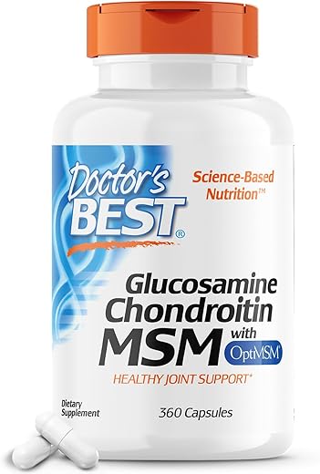 Doctor's BEST - Doctor’s Best Glucosamina Condroitina Msm com Cápsulas OptiMSM, Suporte Articular para uma Estrutura e Função Articular Saudáveis