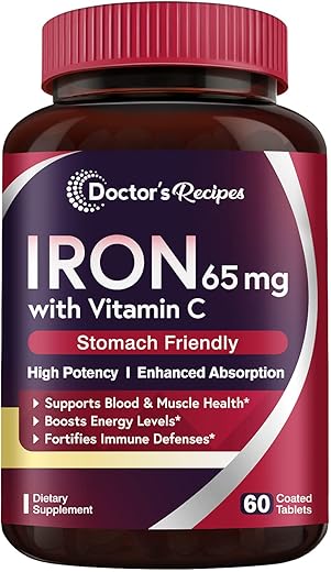 Doctor's Recipes - Suplemento de Ferro 65 mg com Vitamina C – Absorção Máxima | Receitas do Médico