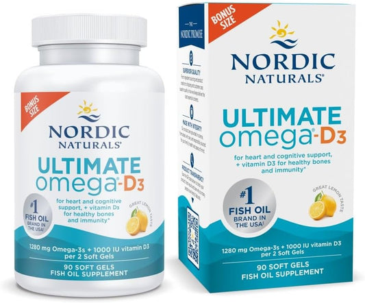 Ultimate Omega-D3, Sabor Limão – 90 Cápsulas – 1280 mg Ômega-3 1000 UI Vitamina D3 – Óleo de Peixe Ômega-3 EPA - Nordic Naturals
