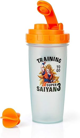 Garrafa Shaker Dragon Ball Z Super Saiyan Goku – 600ml Blender Bottle de Plástico Livre de BPA com Esfera Misturadora – Shake de Proteína, Substituto de Refeição, Mixer de Smoothie – Treino na Academia