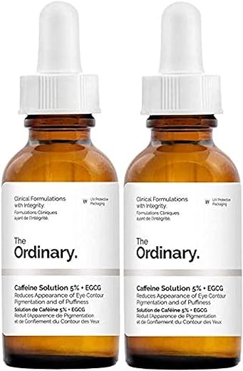 THE ORDINARY - Solução de Cafeína 5%% EGCG The Ordinary (30ml): Reduz a Aparência de Pigmentação e Inchaço no Contorno dos Olhos – Pacote com 2 Unidades