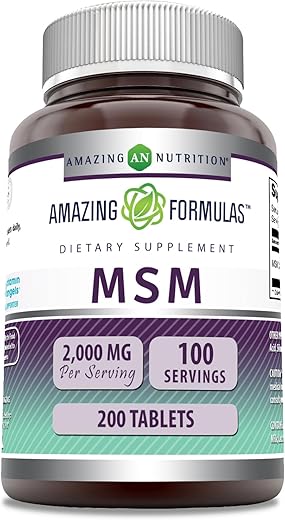 Amazing Nutrition - Amazing Formulas MSM (Methylsulfonylmethane) | 1000 Mg Por Porção | 200 Comprimidos | Livre de Transgênicos | Sem Glúten | Fabricado nos EUA