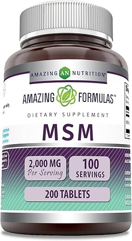 Amazing Nutrition - Amazing Formulas MSM (Methylsulfonylmethane) | 1000 Mg Por Porção | 200 Comprimidos | Livre de Transgênicos | Sem Glúten | Fabricado nos EUA