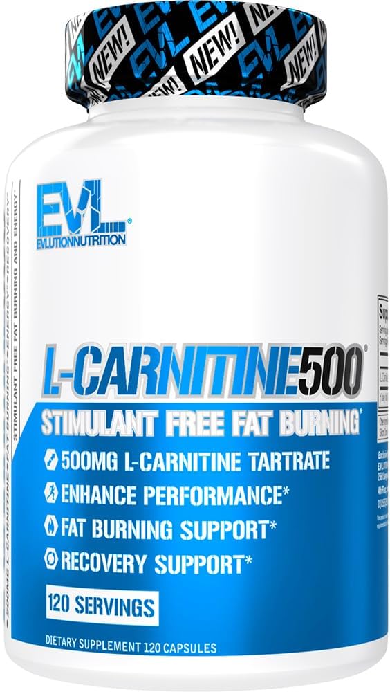 Evlution - Suplemento EVL L-Carnitina para Suporte à Perda de Peso – L carnitina 500mg Cápsulas para Dieta, Crescimento Muscular Magro e Suporte à Queima de Gordura com L Carnitina Livre de Estimulantes L