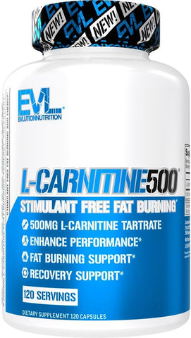 Evlution - Suplemento EVL L-Carnitina para Suporte à Perda de Peso – L carnitina 500mg Cápsulas para Dieta, Crescimento Muscular Magro e Suporte à Queima de Gordura com L Carnitina Livre de Estimulantes L