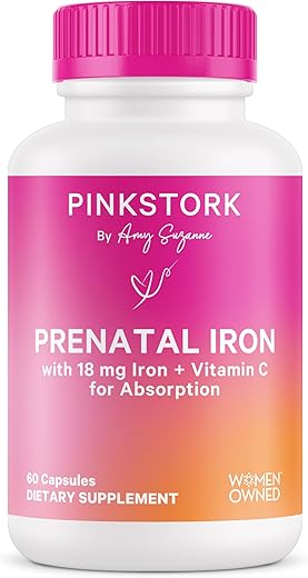 Suplemento de Ferro Pré-Natal para Mulheres – 18 mg de Ferro Não Causa Constipação – 30 Cápsulas - Pink Stork