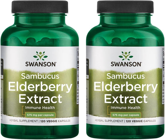 Swanson Premium Brand - Swanson Extrato de Sabugueiro Sambucus 575 mg 120 Cápsulas Vegetais 2 Pacotes