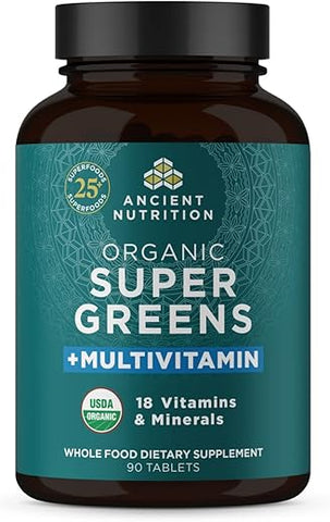 SuperGreens e Multivitaminas Orgânicas com Probióticos, Feitos de Frutas, Vegetais e Ervas Reais, para Suporte Digestivo, Desintoxicação e Energia, 90 comprimidos - Ancient Nutrition