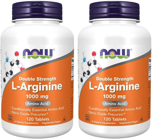 L-Arginine 1000 mg, 120 Comprimidos (2 Pacotes) – Aumente sua energia e desempenho físico com L-Arginina de alta qualidade da NOW Foods - NOW Foods