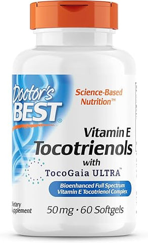 Doctor's BEST - Vitamina E Tocotrienóis Doctor’s Best contém TocoGaia ULTRA™ complexo de vitamina E de espectro completo bioaperfeiçoado, 60 cápsulas