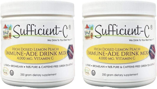 Vitamina C de Alta Dose Não-OGM – Mistura de Bebida Imune-Ade de Limão Pêssego 250g – Hidratação Saudável como Nunca Antes (Pacote com 2) - Sufficient-C