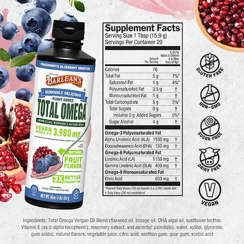 Barlean's - Barlean’s Flaxseed and Borage Liquid – Ômega 3, 6 e 9 – 473ml