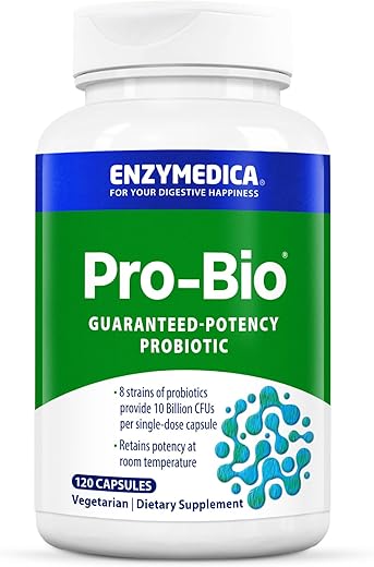 Pro-Bio: Probiótico Resistente ao Ácido Estomacal para Digestão Saudável, 10 Bilhões de UFC, 120 Cápsulas - Enzymedica