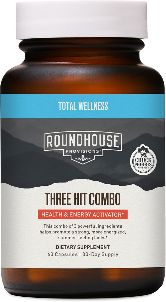 ROUNDHOUSE PROVISION - Queime gordura, aumente a energia e promova o bem-estar com Berberina, Gynostemma e Quercetina. Combo Três Golpes – 30 dias de fornecimento (60 cápsulas) para gerenciamento de peso por Chuck Norris