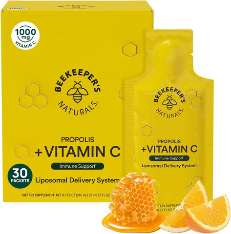 Beekeeper's Naturals - Beekeeper’s Naturals Liposomal de Própolis com Vitamina C – Suporte Imunológico Efetivo e Bio-disponível, 30 Ct