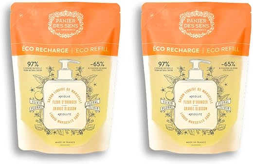Recarga de Sabonete Líquido de Flor de Laranjeira Panier des Sens, Sabonete Líquido de Marselha – Fabricado na França 96% natural – 2x 500ml