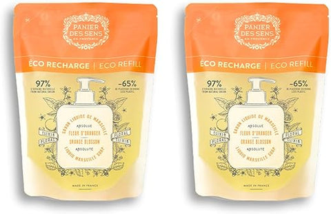 Recarga de Sabonete Líquido de Flor de Laranjeira Panier des Sens, Sabonete Líquido de Marselha – Fabricado na França 96% natural – 2x 500ml