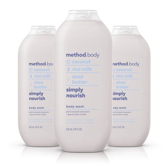 Body Wash Simply Nourish – Fórmula Biodegradável, Livre de Parabenos e Ftalatos, 18 oz (Pack com 3) - Method