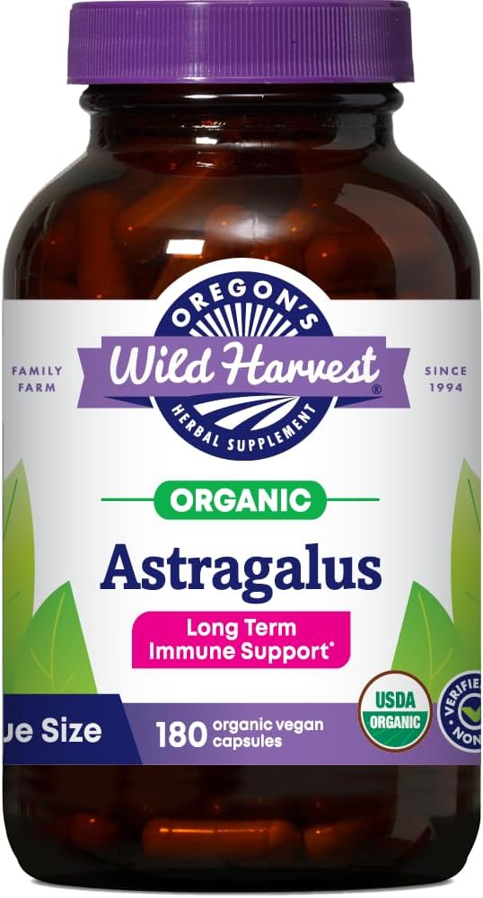 Oregon's Wild Harvest - Oregon’s Wild Harvest Cápsulas de Astragalus Orgânico Certificado Não-OGM para Suporte Imunológico de Longo Prazo – 180 Unidades