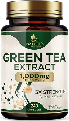 Nature's Nutrition - Extrato de Chá Verde em Cápsulas para Perda de Peso 1000mg 98%% Padronizado em EGCG – 3X Mais Potente para Energia Natural – Suporta a Saúde Antioxidante do Coração com Polifenóis, Suplemento Herbal Vegano