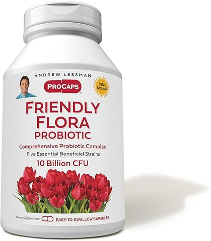 ANDREW LESSMAN - Andrew Lessman Friendly Flora Probiótico 180 Cápsulas – 10 Bilhões UFC, Mistura Abrangente de Cinco Cepas Probióticas, Suporte Poderoso para o Sistema Imunológico e Digestivo. Probióticos para Mulheres