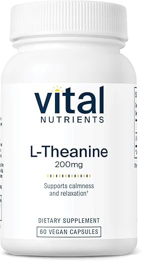 L-Theanine 200mg | Suplemento Vegano | Suporte para Níveis Normais de Estresse e Função Cognitiva* | Livre de Glúten, Laticínios e Soja | 60 Cápsulas - Vital Nutrients