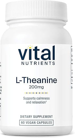 L-Theanine 200mg | Suplemento Vegano | Suporte para Níveis Normais de Estresse e Função Cognitiva* | Livre de Glúten, Laticínios e Soja | 60 Cápsulas - Vital Nutrients