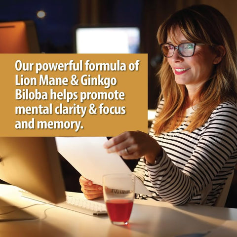 NooMost - Suplemento de Cogumelo do Leão Orgânico em Cápsulas 5400mg, Ginkgo Biloba 120mg – Vegan Lion Mane para Função Cognitiva, Clareza Mental, Foco