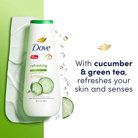 Body Wash Cucumber and Green Tea 20 oz (Pack of 4) – Limpeza Refrescante e Nutritiva para a Pele - Dove