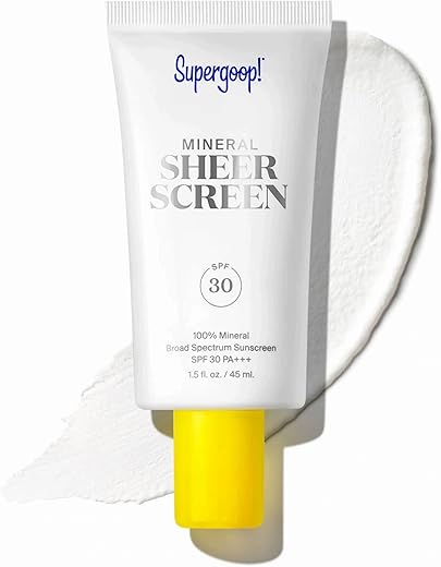 Mineral Sheerscreen SPF 30 PA – Protetor Solar Facial 100% Mineral, Amplo Espectro, Ajuda a Filtrar a Luz Azul – Acabamento Sedoso – Para Todos os Tipos de Pele – 45 ml - Supergoop!