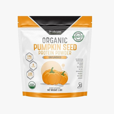 Probase Nutrition - Proteína em Pó de Semente de Abóbora Orgânica, Vegana, Sem Sabor, Sem Açúcar Adicionado, Livre de Glúten e Soja, Amigável para Paleo e Keto, 454g – Extraído a Frio